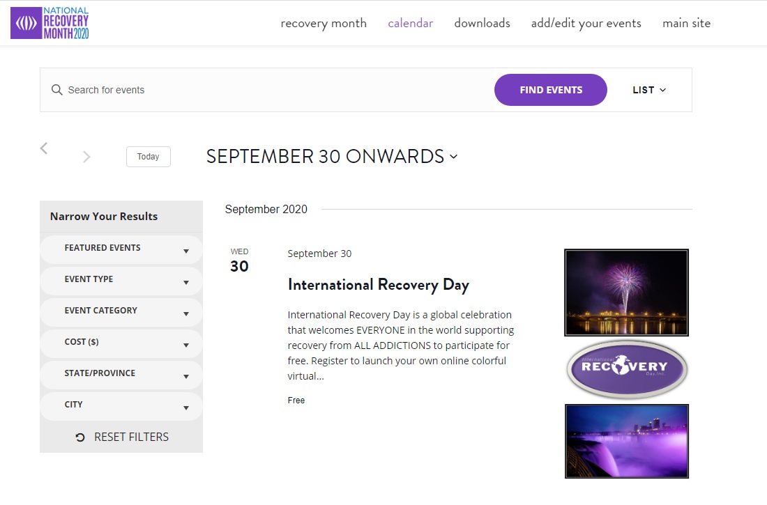 Recovery Month Calendar